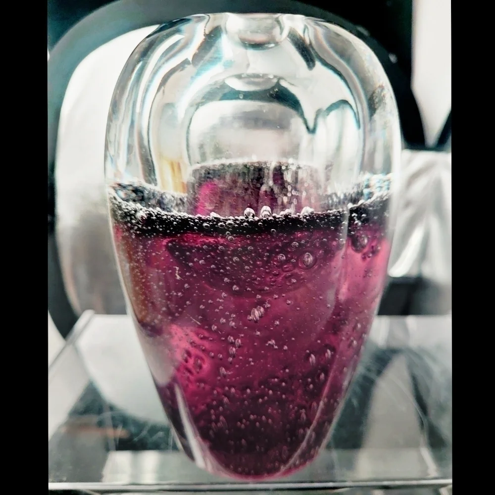 Art glass italian murano style unique air bubble pattern heavy vase